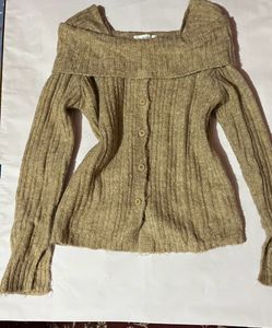 Beige Ribbed Knit Off shoulder