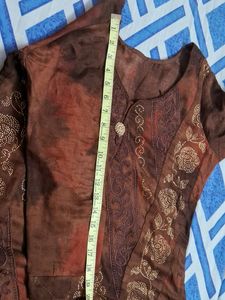 Silk Cotton Brown Double Shade Kundan Work Good