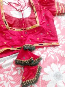 Elegant Rani Pink Saree with Embellishments
