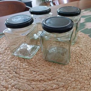 Set Of 4, 200 ml Square Glass Kitchen Jars