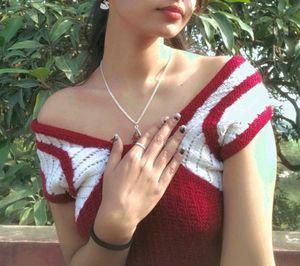 Hand-Knitted Red &amp; White Vest