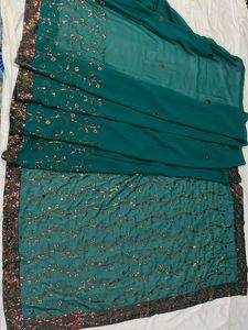 Emerald Green Floral Embroidered Saree