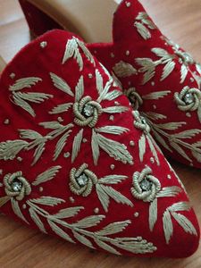 Red Embroidered Fashion Mules
