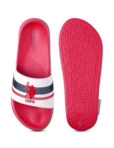 USPA Mens Rafa Printed Slides - Red &amp; White