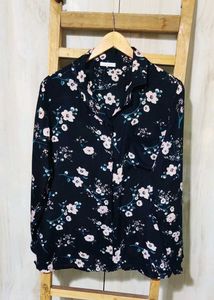 Floral Black Cotton Shirt Size-38