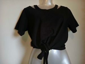Black Tie-Front Crop Top