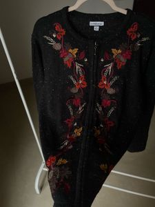 CROFT&amp;BARROW VINTAGE AUTUMN FLORAL ZIPPER SWEATER