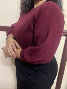 Burgundy Balloon Sleeve Cropped Sweatshirt