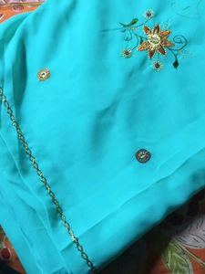 Elegant Blue Embroidered Saree