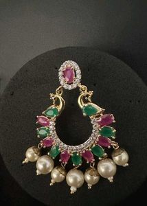 Pearl,Ruby and emerald dangle Earrings