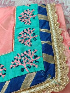 Peach Pink Embroidery Saree