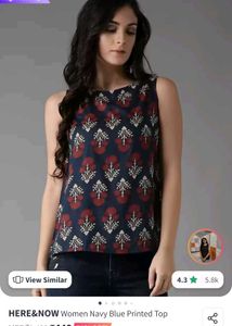 Navy Blue Printed Sleeveless Top