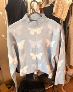 Butterfly Print High Neck Sweater