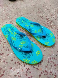 Blue Floral Flip Flops