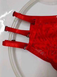 (900)Red Lace Thong with Straps