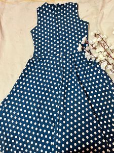 Blue Frock With White Polka Dots