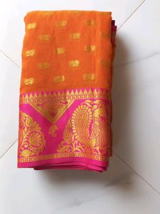 Soft Silk ,Orange And Pink Mix Colur Saree