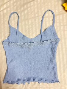 Cute Blue Lace Trim Cami Top