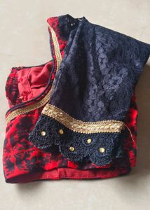 Black and Red Party Wear Georgette Saree