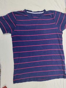 Coral &#39;Future&#39; Graphic and Blue Striped tee