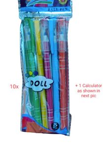 1 Calculator+ Pack Of 10 Exo Doll Blue Ball Pen