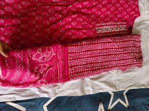 Pink Cotton Kurta With Dupatta