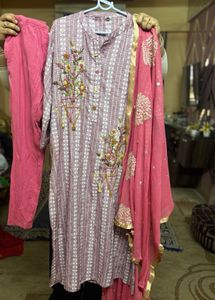 Calcutta Embroidery Kurta,Dupatta &amp; Go Colors Pant