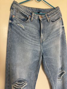 H&amp;M RIBBED-DETAILED HIGH RISE JEANS