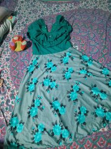 Floral Print Sea Green Dress