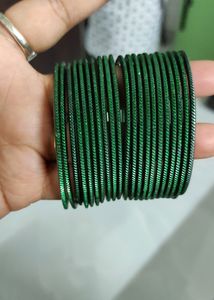 Metal Plain Green Bangles Set Of 20 Pcs