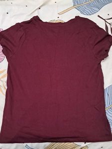 Zudio Maroon V-Neck T-Shirt