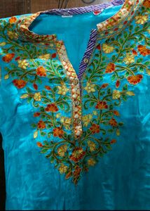 Embroidered Blue Straight Kurta