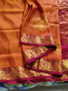 Traditional yellow and maroon Silk Saree