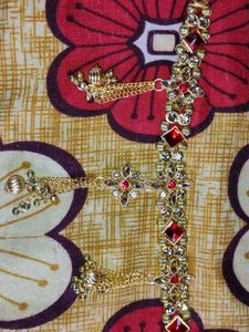 Red Stone &amp; Gold Tone Waist Chain