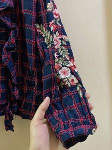Embroidered Plaid Top