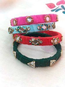 Cloth Bangles With Kundan Work
