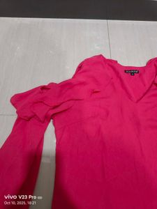 Pink Ruffle Cold Shoulder Top