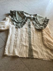 Ruffled Collar Button-Up Top
