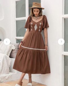 🆕 “Zudio” Coffee Embroidered Tiered Dress
