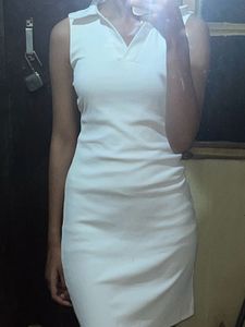 collared White body hugging dress