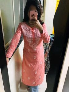 Peach Chikankari Kurti