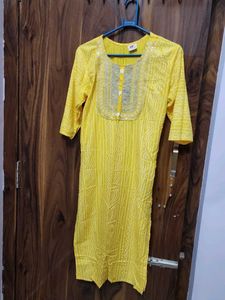 Yellow Cotton Bandhani Kurta