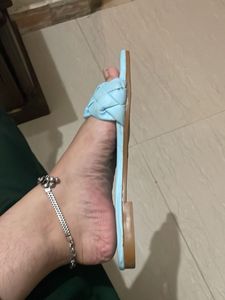 Light Blue Woven Slide Sandals
