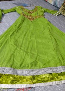 beautiful lime green net kurta set