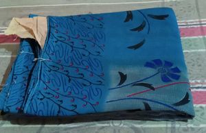 Blue Floral Print Saree