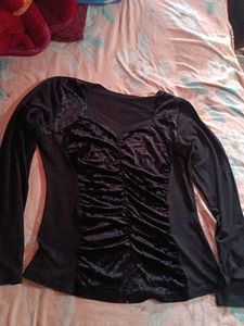 Elegant Black Velvet Long Sleeve Top