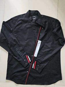 44XL Slim Fit Solid Black Chinese Collar Shirt