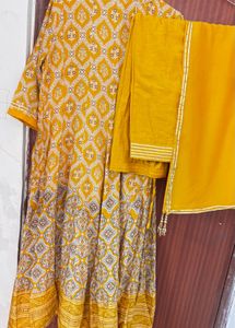 BIBA Yellow Printed Kurta Set
