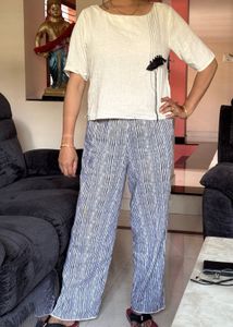 Linen Top & Striped Pants Set