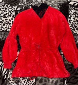 Red Fuzzy Long Sleeve Top